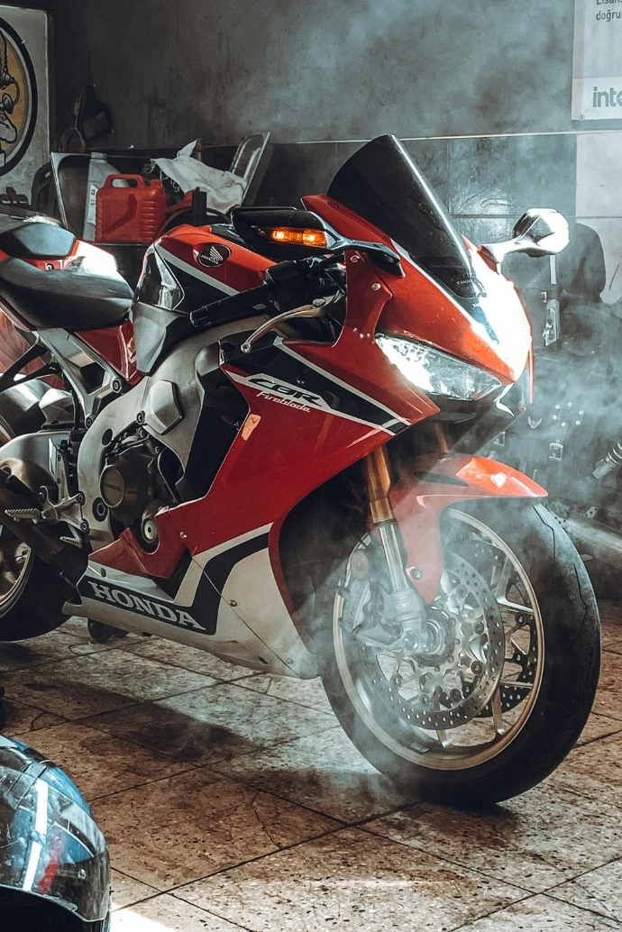 Racer in dusty workshop